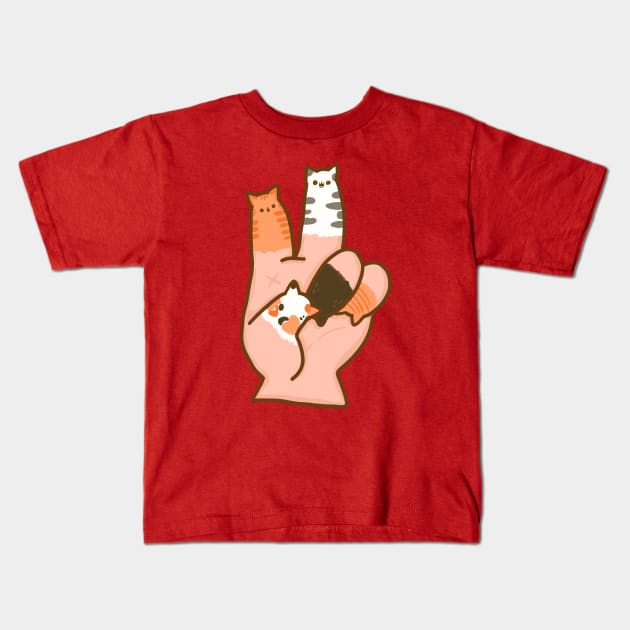 Cat Fingers Peace Kids T-Shirt by Fluffymafi